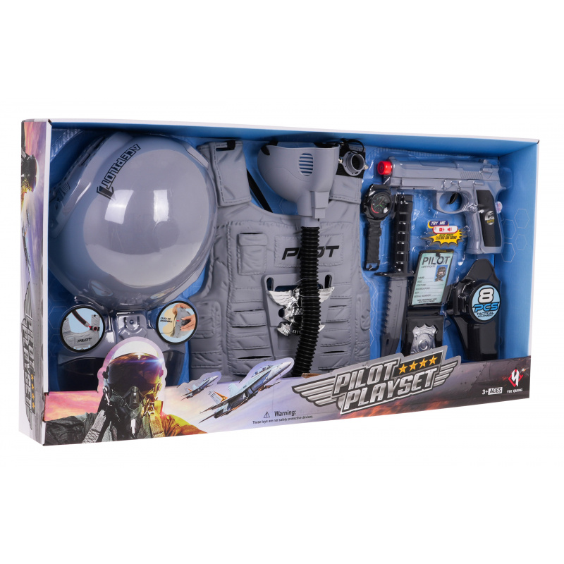 Set pilot pentru copii 3+ Pistol interactiv + cască reglabilă + vestă cu mască de oxigen + accesorii