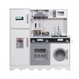 Aga4Kids Bucătărie din lemn pentru copii Hedwig XXL cu hotă, mașină de spălat și efecte realiste Alb-Gri