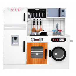 Bucătărie Mare din Lemn pentru copii 3+ albă + Sunete Interactive Lumină + Accesorii