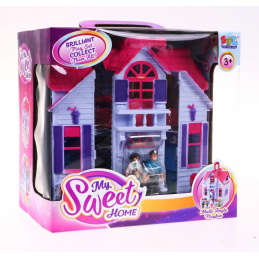 Casă pliabilă pentru copii 3+ Violet + Figurine familie + Cățeluș + Mobilier + 2 etaje