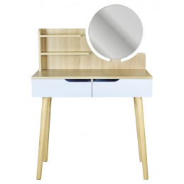 Măsuță de toaletă cosmetică cu oglindă - SCANDI albă / fag