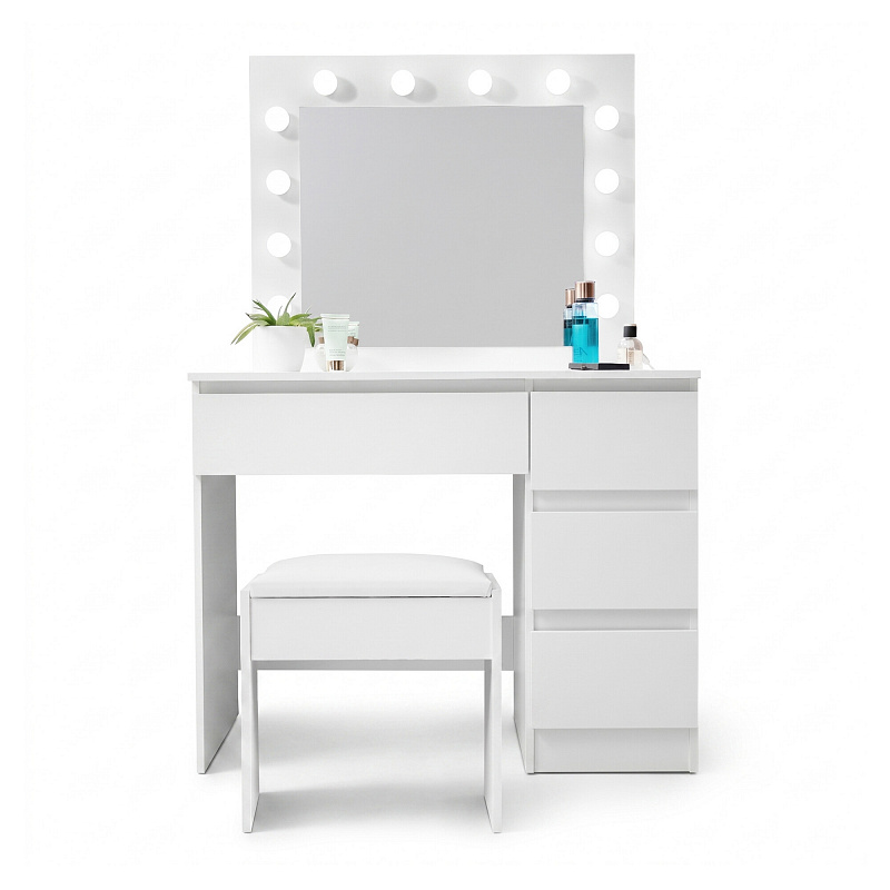 Aga Masă de toaletă cu oglindă și iluminare + taburet MRDT09-MW Alb mat