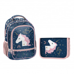 Set școlar Paso cu rucsac cu două compartimente + penar Unicorn