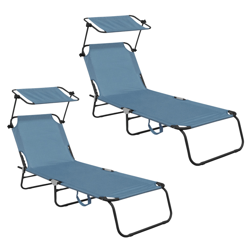 Aga 2x Șezlong de grădină reglabil cu acoperiș Albastru deschis