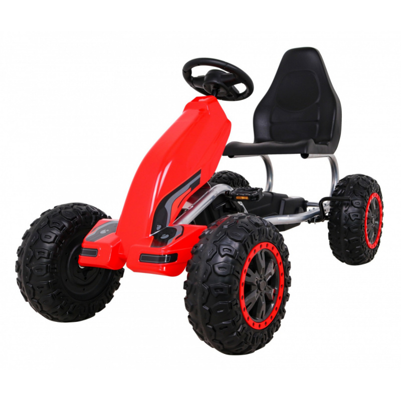 Kart mare cu pedale Puternic pentru copii Roșu + sarcină de 100 kg + roți EVA + Frână de mână + Scaun sport