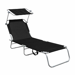 Linder Exclusiv Șezlong de grădină cu copertină Negru 6DAZ665 - CALITATEA a II-a