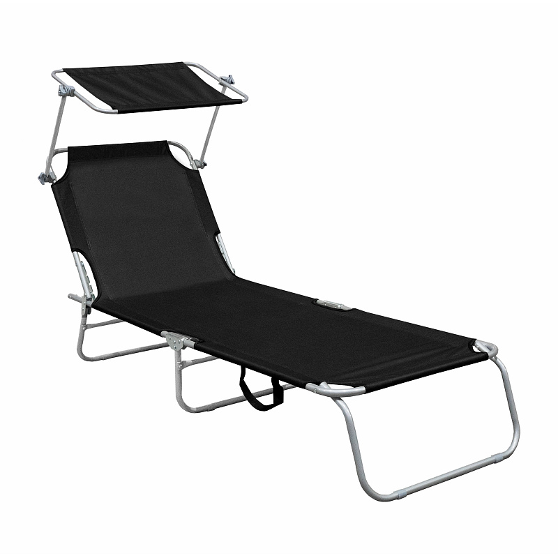 Linder Exclusiv Șezlong de grădină cu copertină Negru 6DAZ665 - CALITATEA a II-a