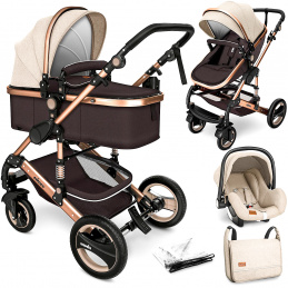 Kiduku Cărucior combinat 3 în 1 Bej/Maro