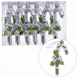 Decorațiuni de Crăciun argintii în formă de bastoane de Crăciun Decorațiuni de Crăciun argintii în formă de bastoane de Crăciun