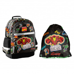 Paso Set școlar cu rucsac cu trei compartimente + sac de spate Iron Man