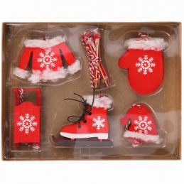 Set de decorațiuni de Crăciun din lemn, mix roșu, pentru agățat