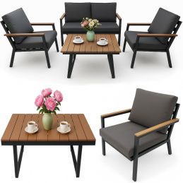 Set mobilier de grădină - 2x scaun canapea masă gri