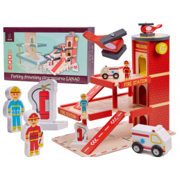 Aga Garaj din lemn pentru copii GANAO - Brigada de pompieri