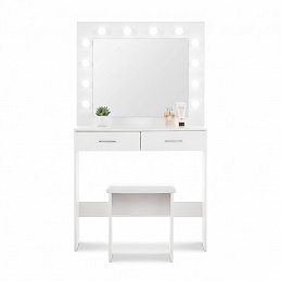 Aga Masă de toaletă cu oglindă și iluminare + taburet MRDT11-MW Alb Mat