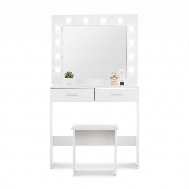 Aga Masă de toaletă cu oglindă și iluminare + taburet MRDT11-MW Alb Mat