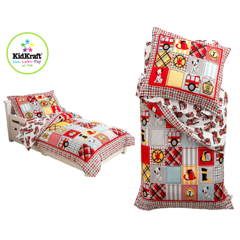 KidKraft Lenjerie microfibră FIRE TRUCK 100x150, 60x75 cm