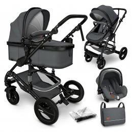 Kiduku Cărucior combinat 3 în 1 Gri/Negru