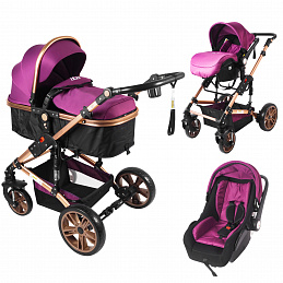 Aga Cărucior combinat 3 în 1 Negru/Violet 2DZ248 - II. CALITATE