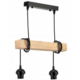Lustră suspendată LED 2xE27 stil loft din lemn, abajururi ajustabile