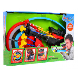 Arbaletă mică pentru copii 6+ Set sportiv 7 piese. + Scut + 4 săgeți + Tolbă + Vizor laser