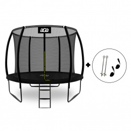 Aga SPORT EXCLUSIVE Trambulină 305 cm Neagră + plasă de protecție + scară + set de ancorare 2 bucăți