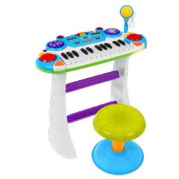 Set muzical albastru Keyboard + Tobă mică + Microfon pentru copii 3+ Lumini + Sunete 2 octave